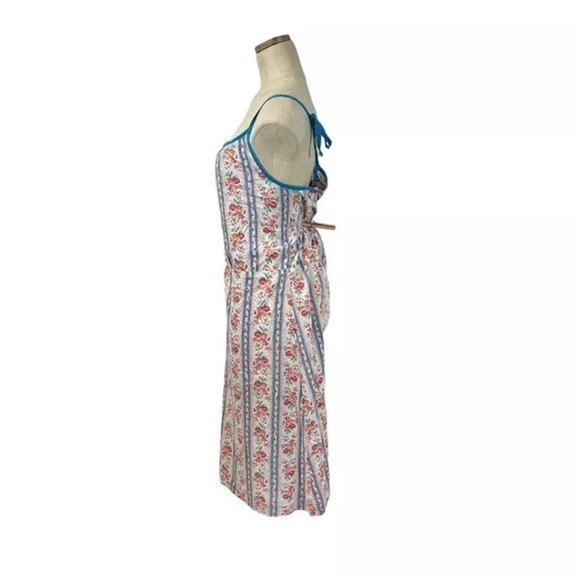 Morsam dress women's L white blue pink vintage floral print tie straps - Picture 5 of 8